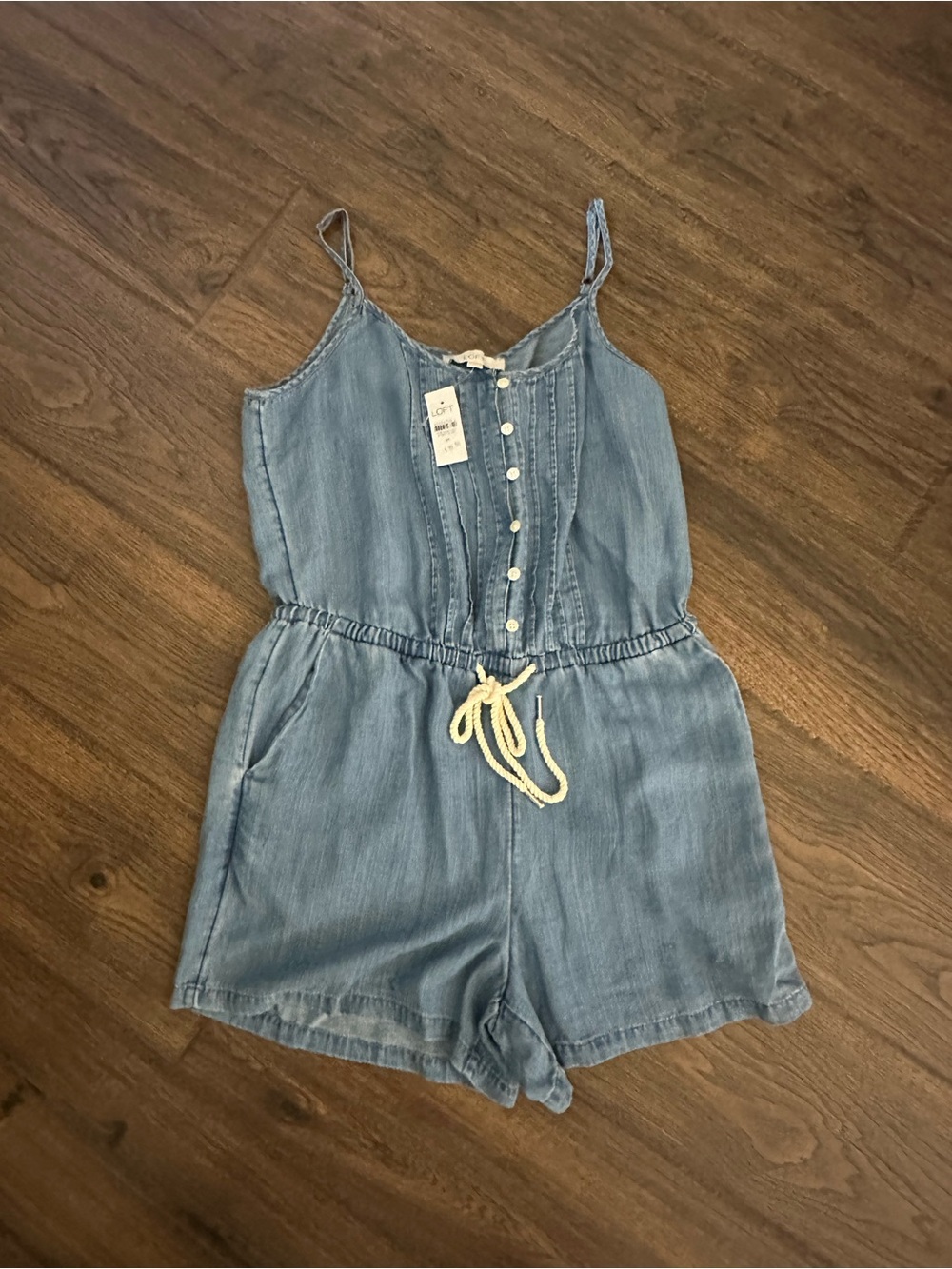 LOFT Denim Spaghetti Strap Romper with Waist Drawstring - Size Medium